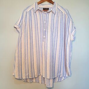Lane Bryant Womens Blue & White Striped Cap Sleeve 1/2 Button Down Shirt Size 18